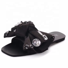 Rhinestone Flat Sandals Slides Slip On Bow Shoes for Women